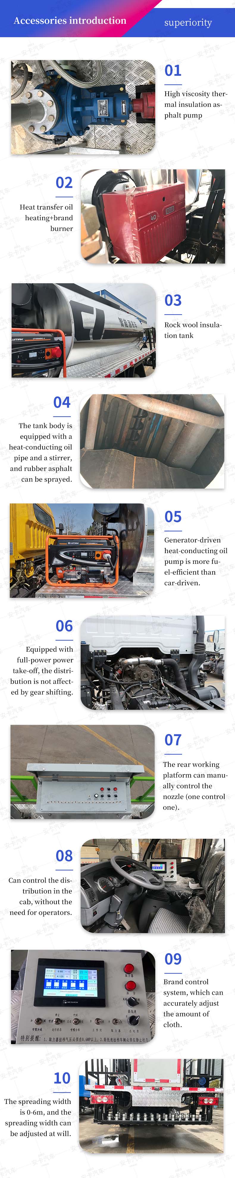  Shacman Road construction machine asphalt distributor truck Main Configuration