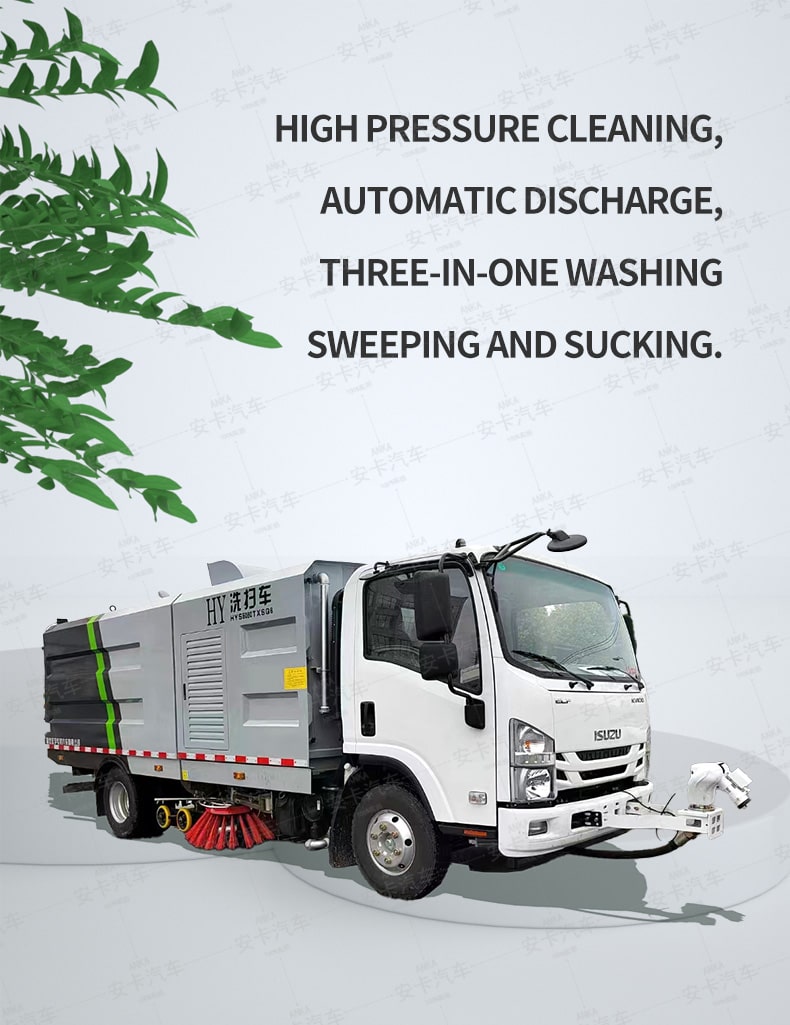  ISUZU 4cbm high-pressure flushing self-cleaning road sweeper Detailed Diagram