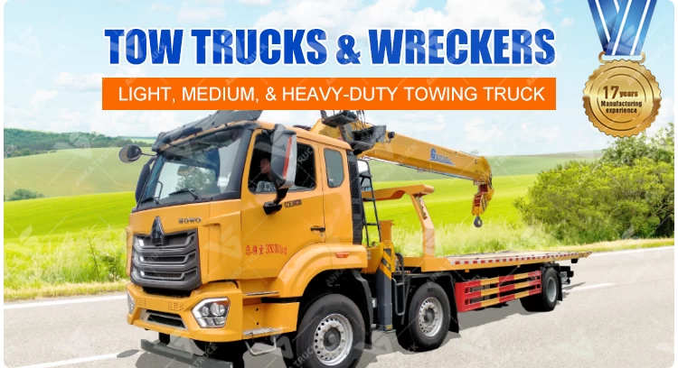 HOWO 6x4 Flatbed Wrecker Truck with Crane