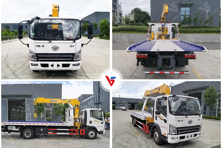 FAW 4x2 Flatbed Wrecker Truck with 3.2-Ton Crane for Accident Recovery