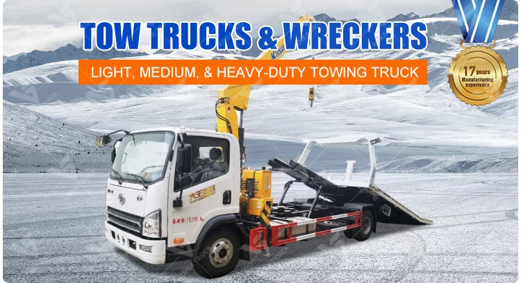 FAW 4x2 Flatbed Wrecker Truck with 3.2-Ton Crane for Accident Recovery