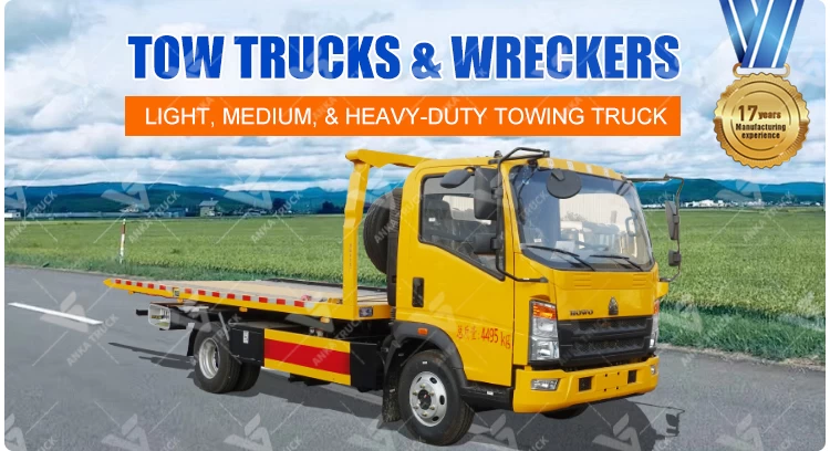 HOWO 4x2 Light Flatbed Wrecker Truck for Car Towing