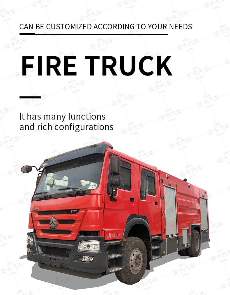  Howo 4 x2 8000L Water Tank Fire Truck for Sale Detailed Diagram