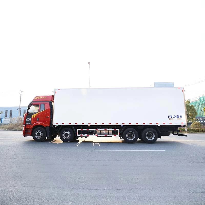 Faw 9.6m  Drive Type Refrigerated Cold Van Truck For Sales Front Side View 
