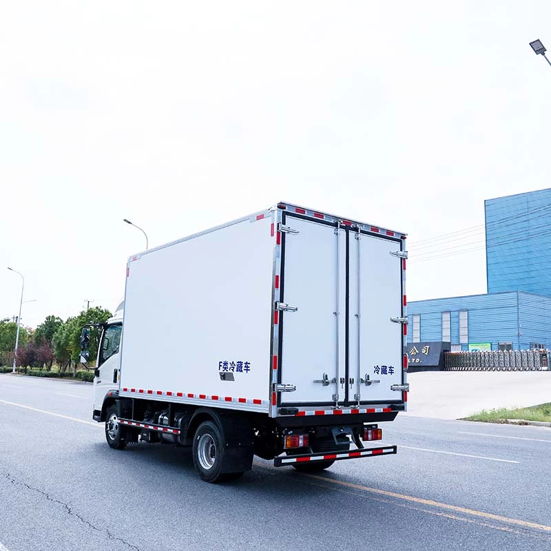 Howo 4X2 Refrigerated Van Truck for Fruits Vegetables Oblique Back Plot