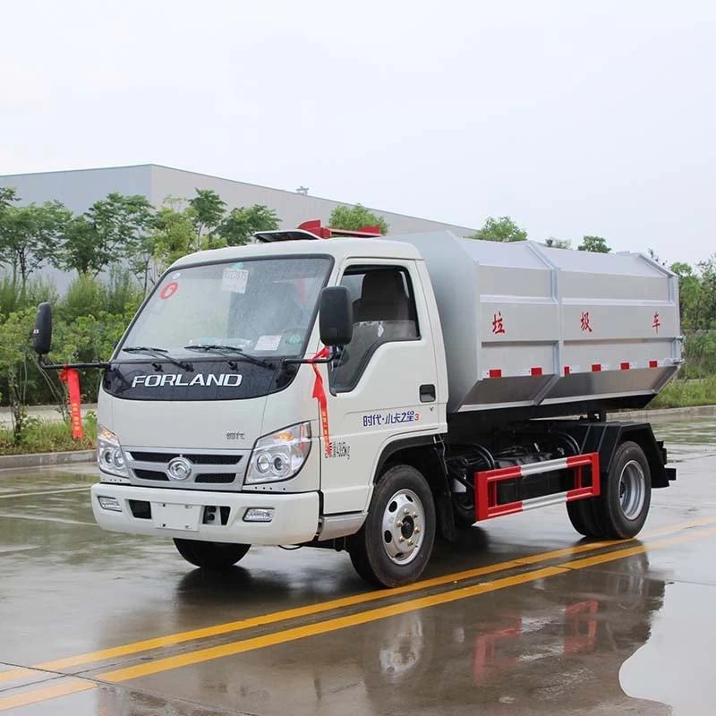 Foton 5m3 side self dumping and loading garbage truck Oblique Front View

