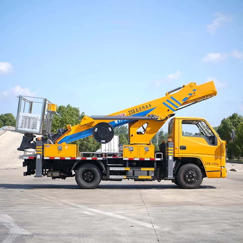 FAW telescopic boom bucket aerial work platform truck Front Side View