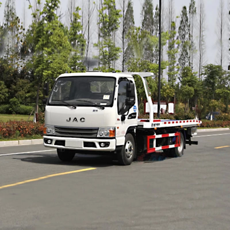 JAC 4x2 3-5ton small flatbed road wrecker tow truck Oblique Front View 