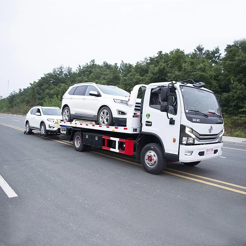 Dongfeng 4*2 flatbed tow wrecker truck Oblique Back Plot