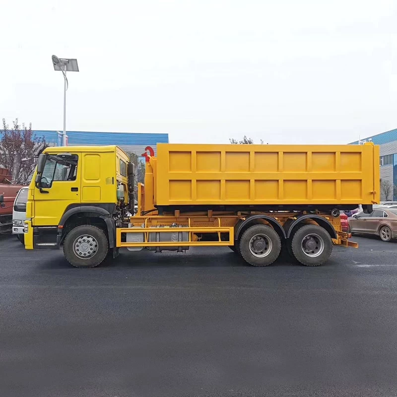 New or Used Howo 6x4  25 Ton Roll Off Refuse Collector Truck Front Side View
