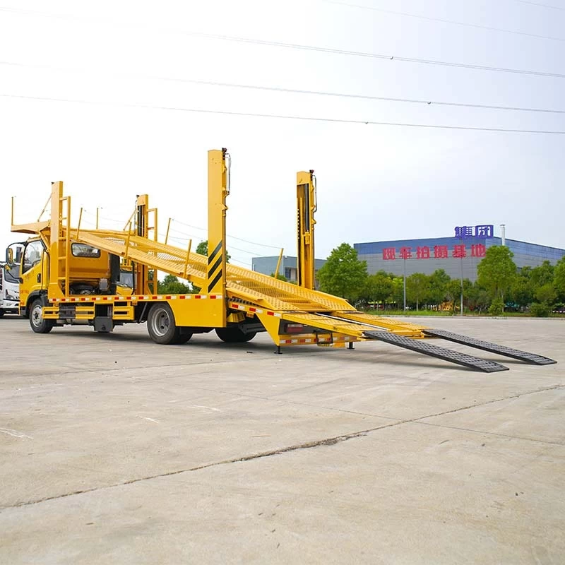 FAW steel chassis 3 cars double deck car carrier trailer Oblique Back Plot