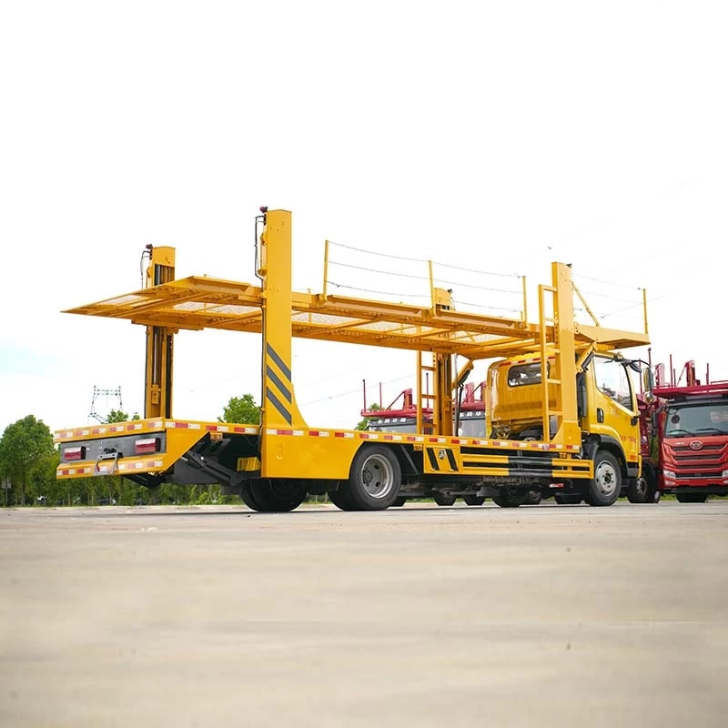 FAW steel chassis 3 cars double deck car carrier trailer Oblique Back Plot