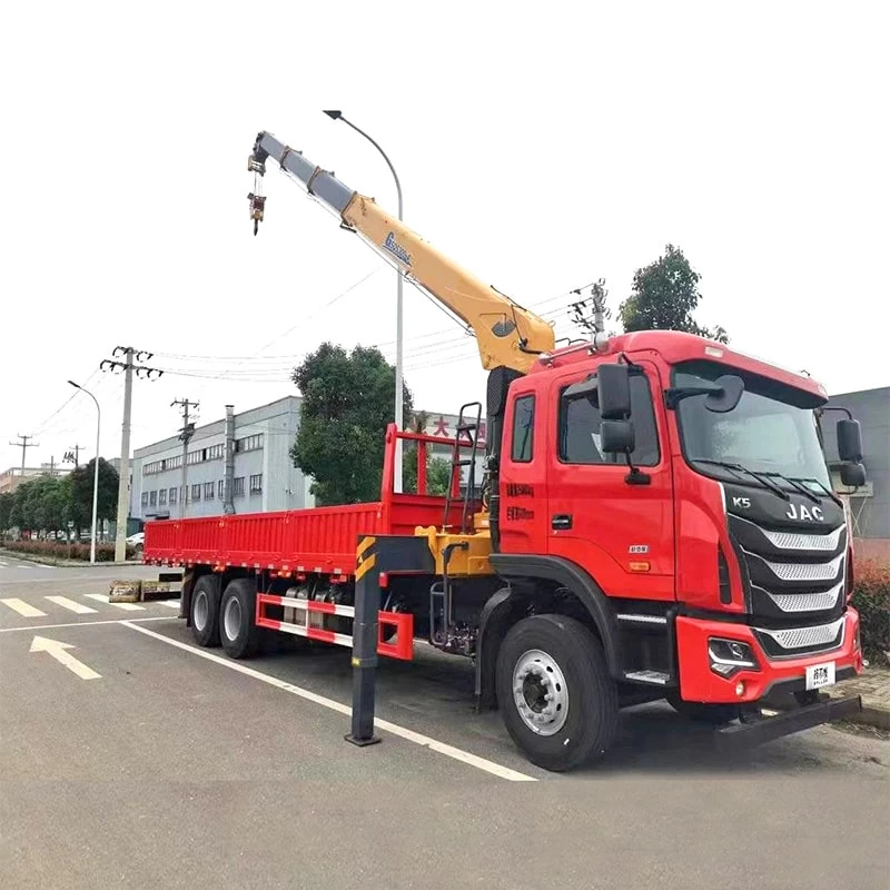 JAC 6*4 cargo truck 10tons straight mounted crane truck Oblique Front View