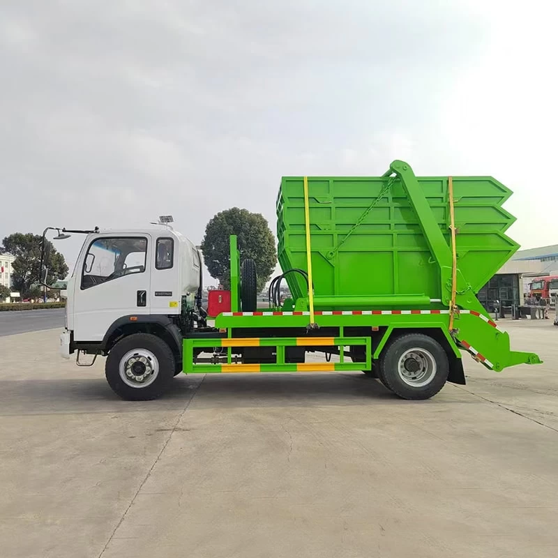 Howo 4 cubic meters Skip Loader Garbage Truck for Sale Front Side View