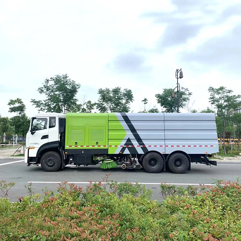 Dongfeng 6x4 multi-functional road sweeper truck Front side view