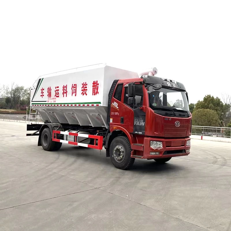 FAW high quality 10 ton self-unloading Bulk Feed Truck Oblique Front View