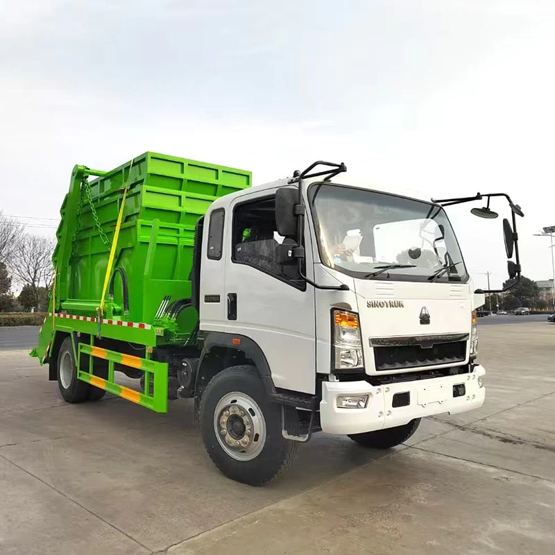 Howo 4 cubic meters Skip Loader Garbage Truck for Sale Oblique Front View
