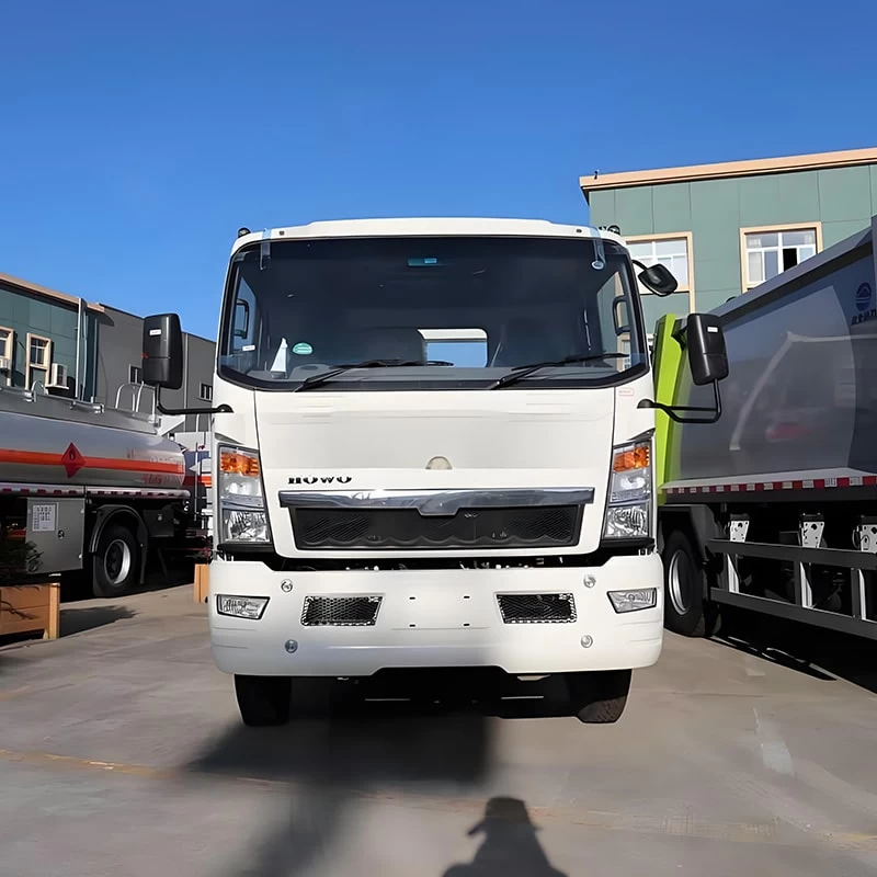 New or used Howo 7CBM Swing Arm Skip Loader Garbage Truck Front View