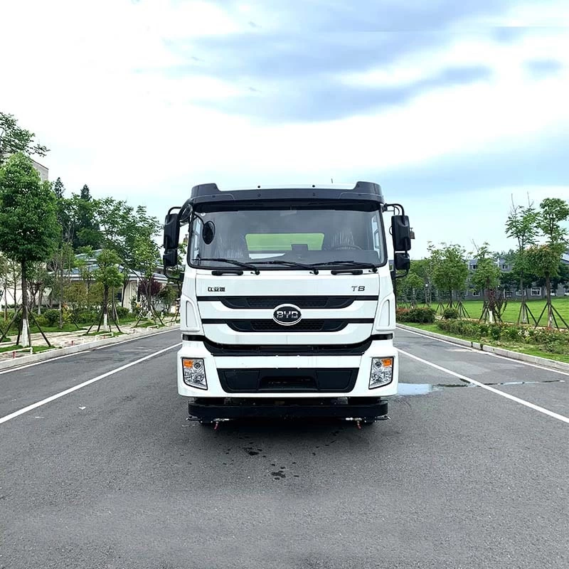 BYD pure electric road sweeper truck with high-pressure Front view  