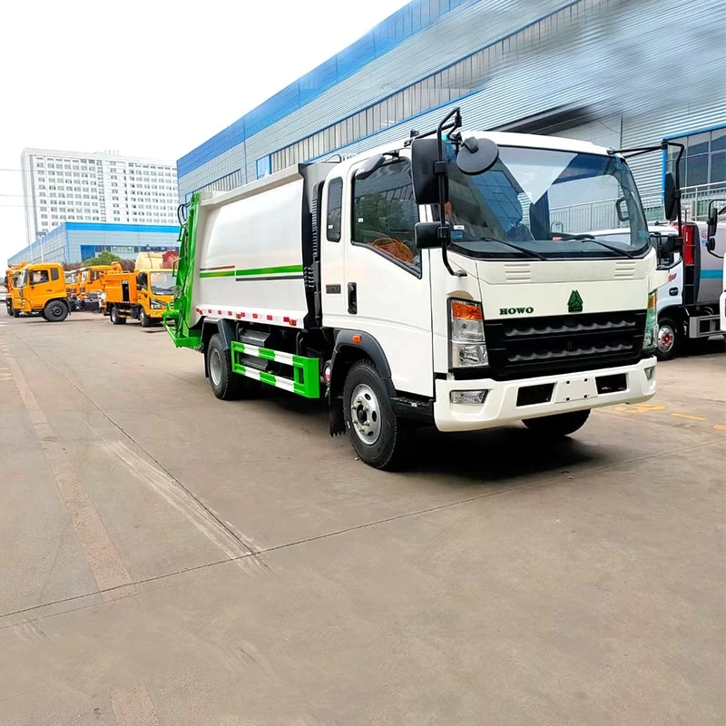 Howo 4x2 9 CBM Small Garbage Compactor Truck for Sale Oblique Front View
