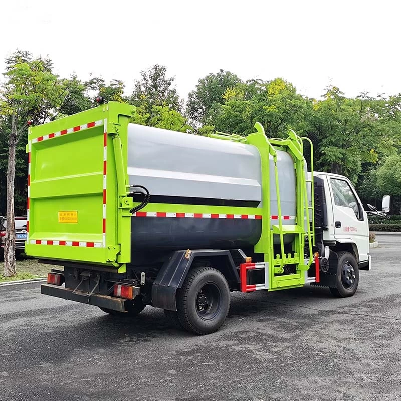 JMC 5 cbm side load compactor garbage truck Oblique Back Plot