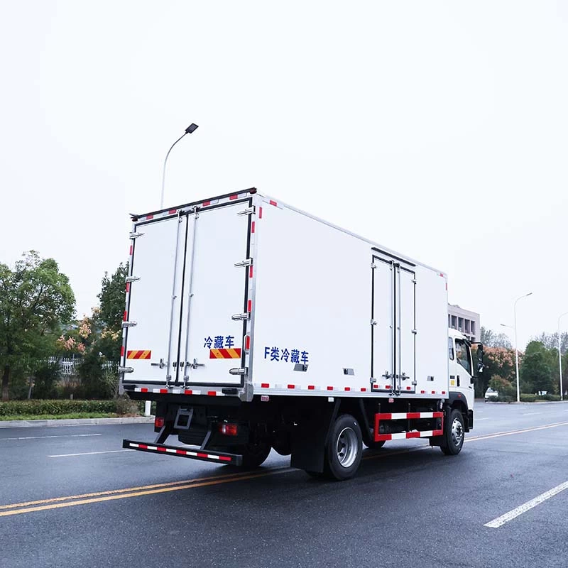 HOWO RHD 4X2 6.8m refrigerator freezer van truck Oblique Back Plot