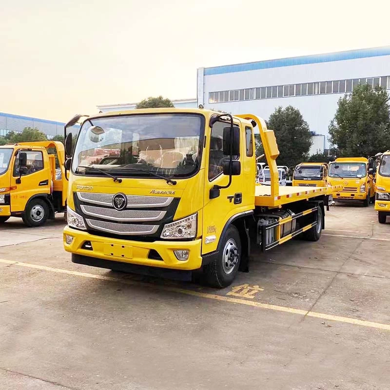 Foton diesel 5 ton flatbed wrecker tow truck Oblique Front View