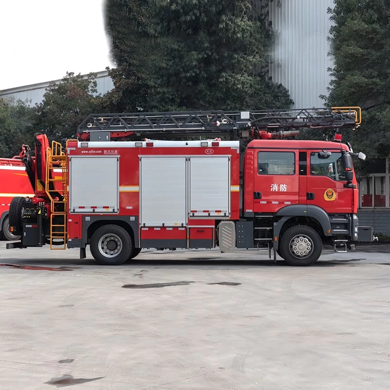 Howo 8 CBM Aerial Ladder Rescue Fire Fighting Truck Front Side View
