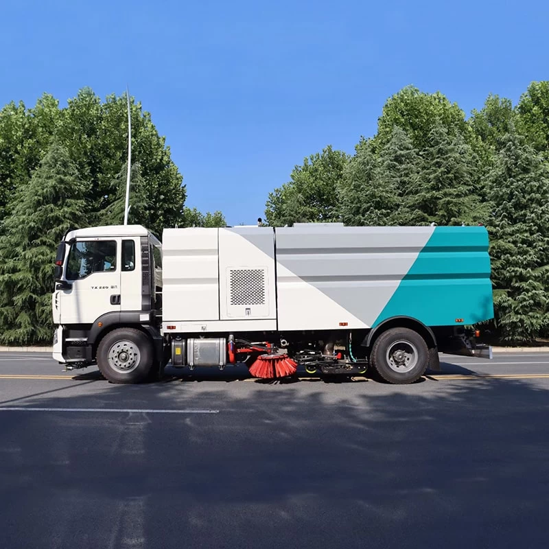 HOWO 9m3 washing and sweeping street road sweeper trucks Front Side View