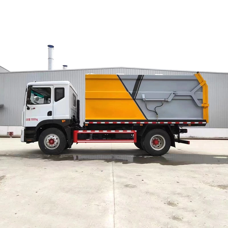 Dongfeng 4*2 Q345 carbon steel hydraulic garbage truck Front Side View