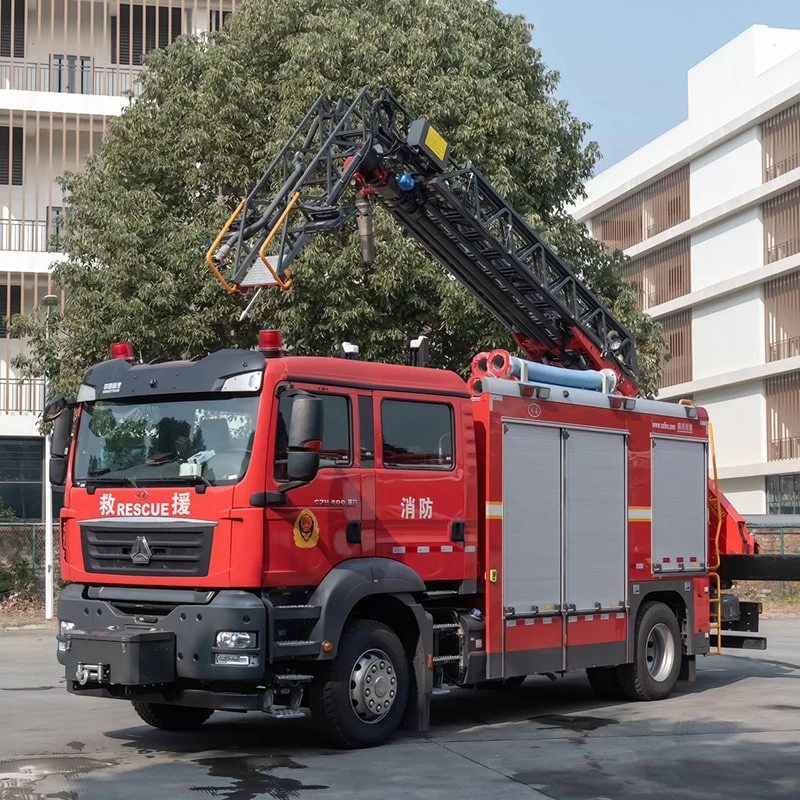 Howo 8 CBM Aerial Ladder Rescue Fire Fighting Truck Oblique Front View