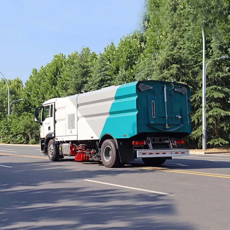HOWO 9m3 washing road sweeper truck Oblique Back Plot