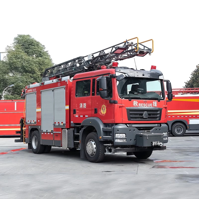 Howo 8 CBM Aerial Ladder Rescue Fire Fighting Truck Oblique Front View
