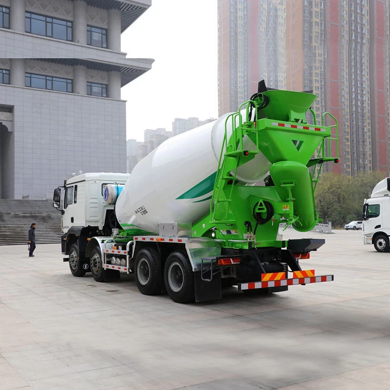 SHACMAN 8*4 cement tanker 8 cbm concrete mixer truck Oblique Back Plot
