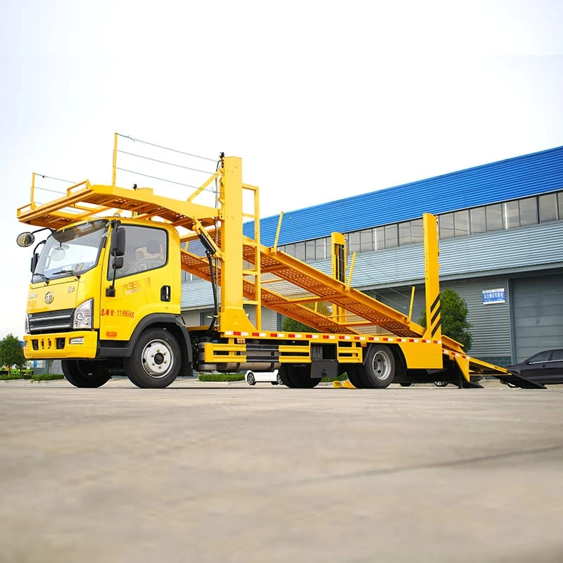 FAW steel chassis 3 cars double deck car carrier trailer Oblique Front View