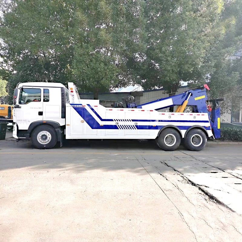 HOWO 50ton lifting & towing wrecker heavy duty tow truck Front Side View
