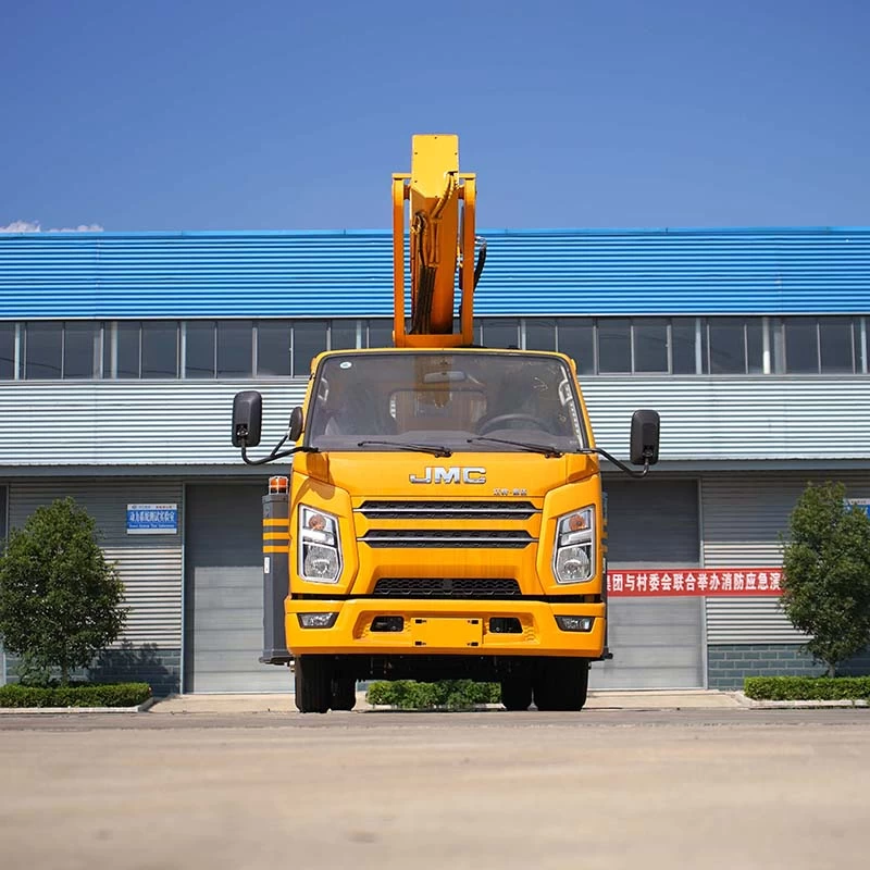 FAW telescopic boom bucket aerial work platform truck Front View