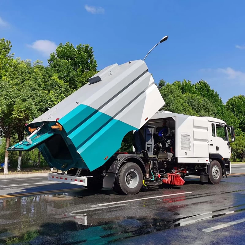 HOWO 9m3 washing and sweeping street road sweeper trucks Oblique Back Plot