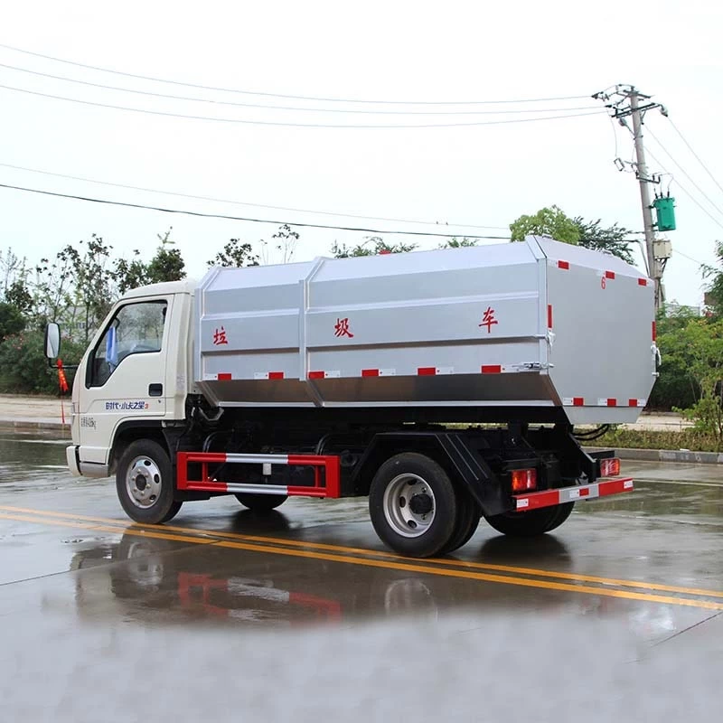 Foton 5m3 side self dumping and loading garbage truck Oblique Back Plot
