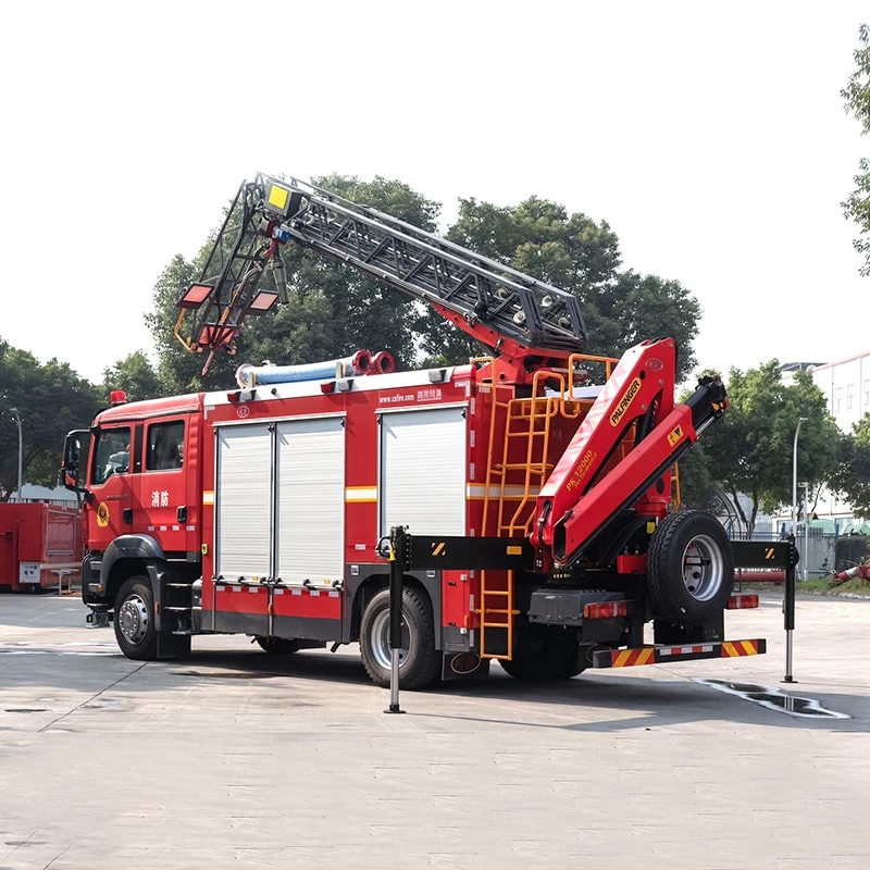 Howo 8 CBM Aerial Ladder Rescue Fire Fighting Truck Oblique Back Plot

