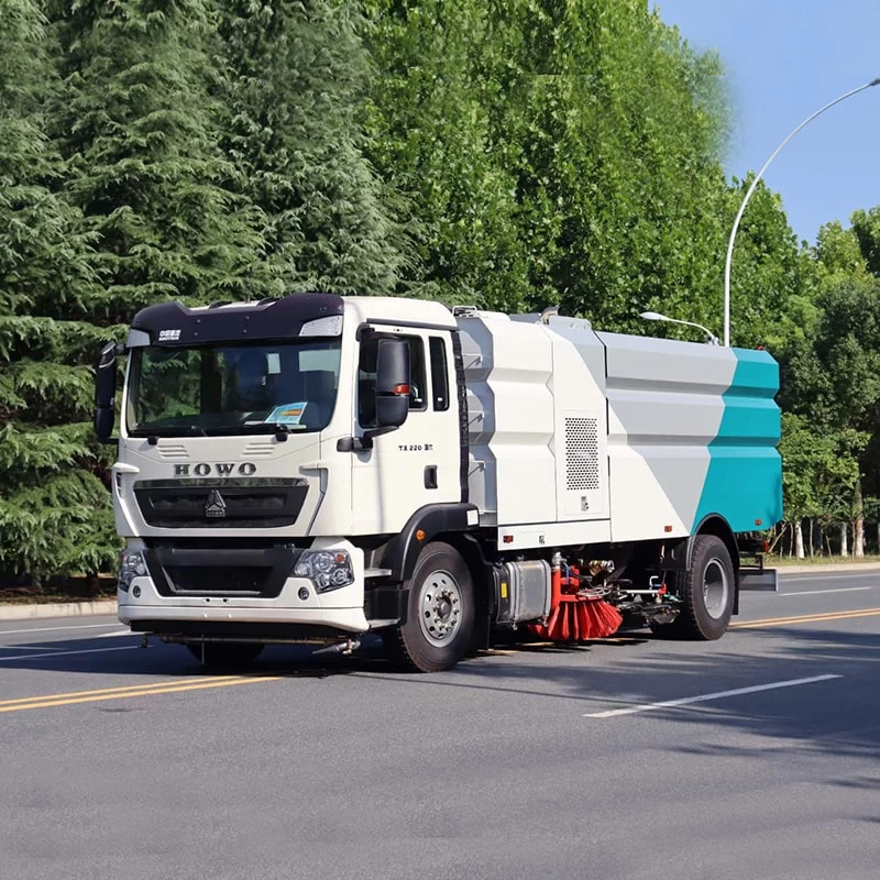 HOWO 9m3 washing and sweeping street road sweeper trucks Oblique Front View