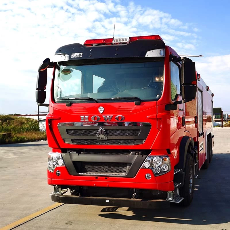 Howo 6x4 12000L Water Foam Powder Fire Fighting Truck Oblique Front View 