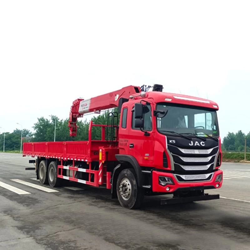 JAC 6*4 cargo truck 10tons straight mounted crane truck Oblique Front View