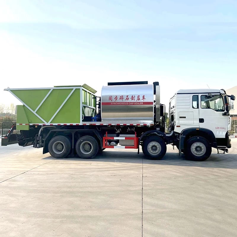 HOWO 8*4 asphalt synchronous crushed stone storage truck Front Side View
