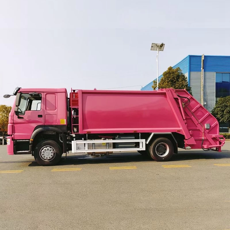 Sinotruck 14 CBM 4 x 2 Compressed Rubbish Truck Price Front Side View
