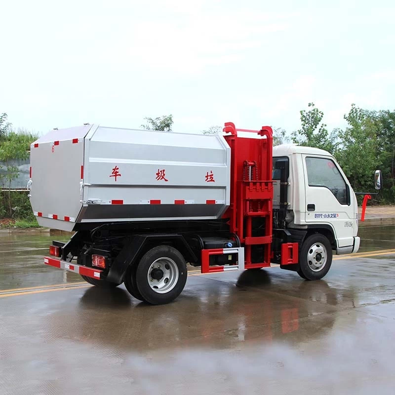 Foton 5m3 side self dumping and loading garbage truck Oblique Back Plot
