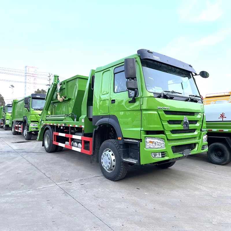 Howo Heavy 10Ton Skip Loader Garbage Truck Price Oblique Front View