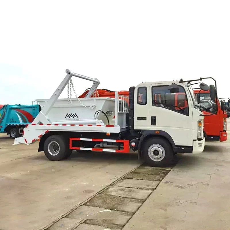 Factory Customized Howo 4x2 5 Ton Swing Arm Garbage Truck Front Side View