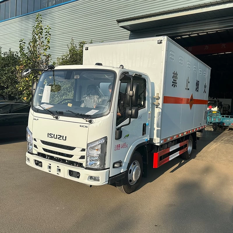Japan ISUZU explosive flammable liquid goods transport truck Oblique Front View

