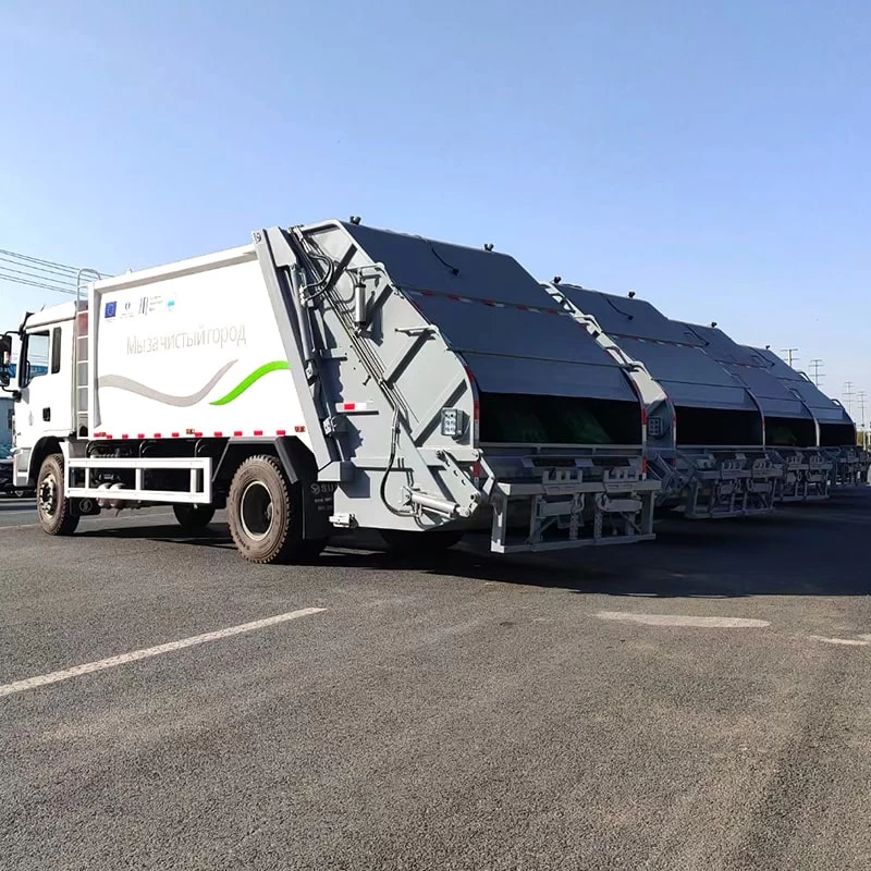 SHACMAN 12 CBM Garbage Collector Compressing Transport Truck Oblique Back Plot
